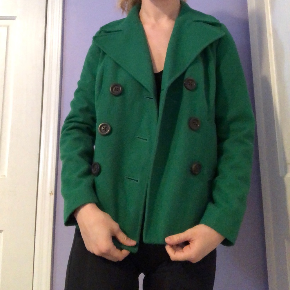 XS green peacoat.